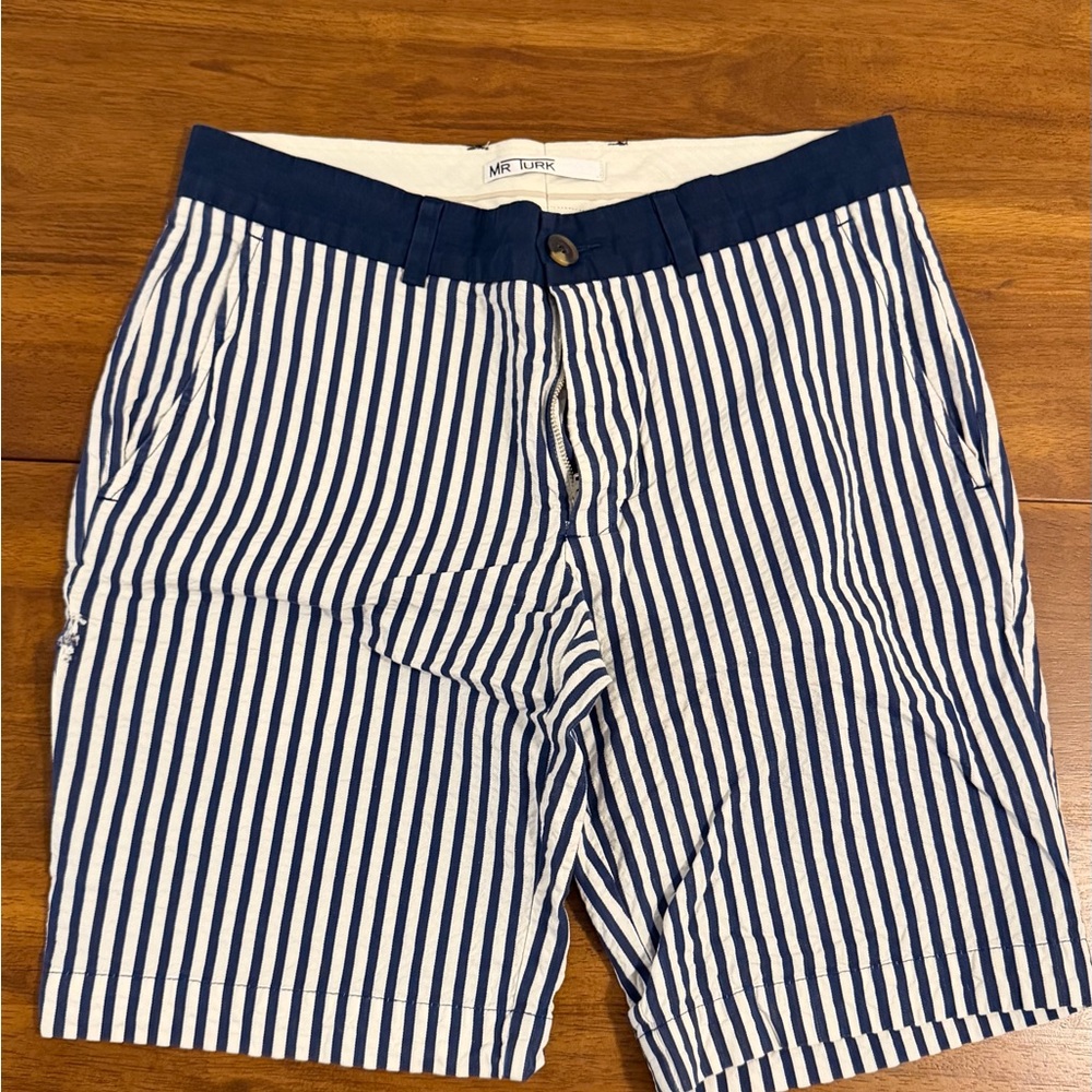 Men's Blue Striped Flat Front Shorts